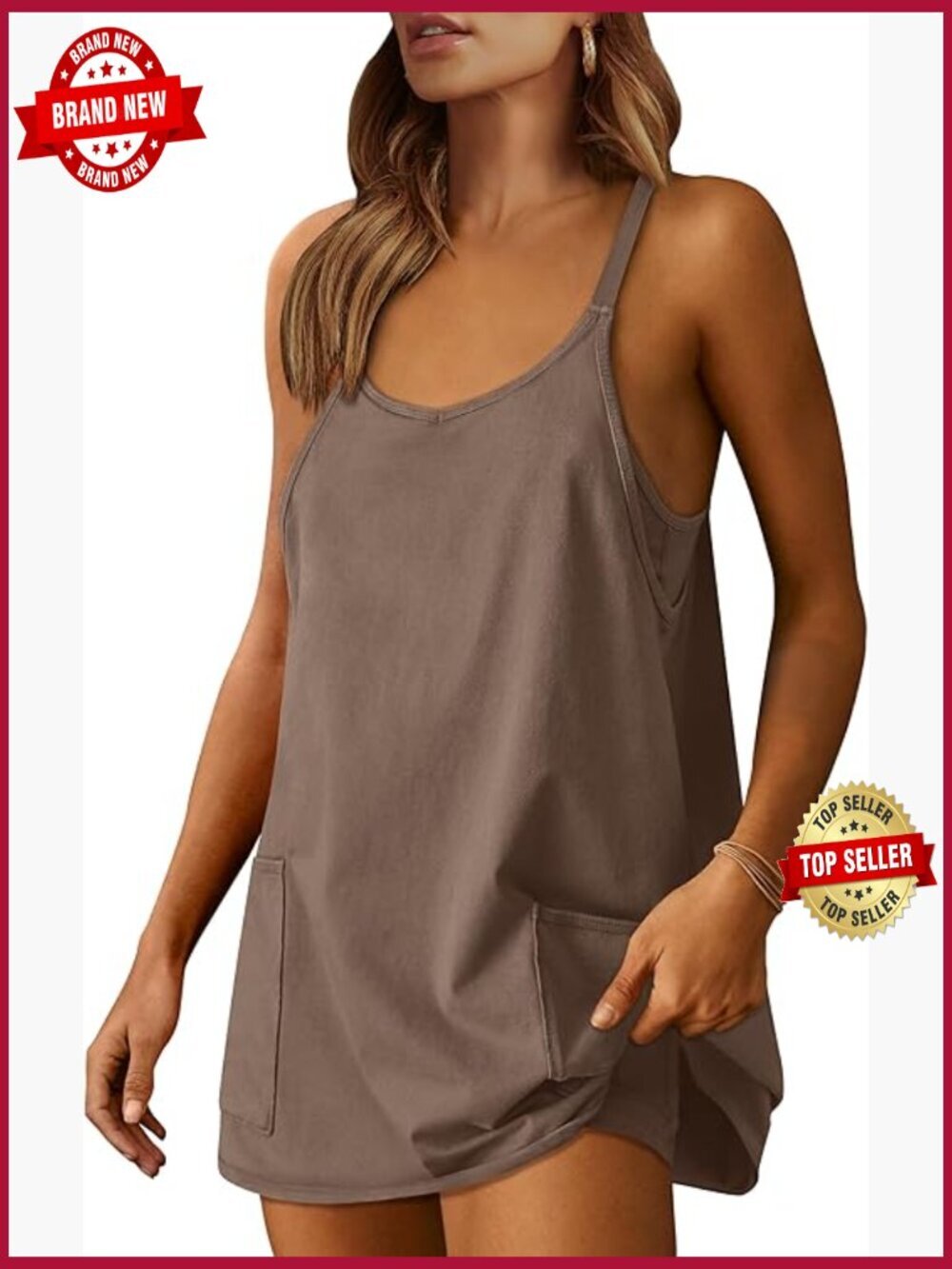 Women Athletic Dress Mini Romper with Built in Shorts Travel Vacation